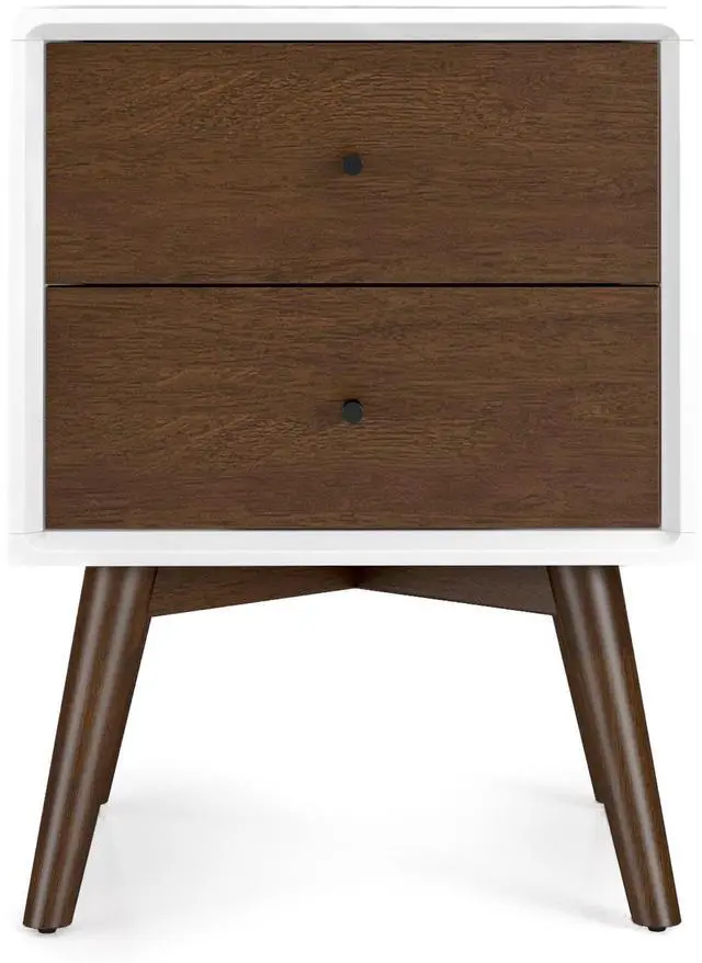 Alt view image 5 of 7 - Caroline Mid Century Modern Style 2-Drawer White Night Stand Solid Wood 23.6"H x 17.7"W x 15.7"D for Bedroom, Hallway, Entryway, Closet