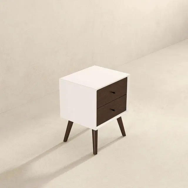 Alt view image 4 of 7 - Caroline Mid Century Modern Style 2-Drawer White Night Stand Solid Wood 23.6"H x 17.7"W x 15.7"D for Bedroom, Hallway, Entryway, Closet
