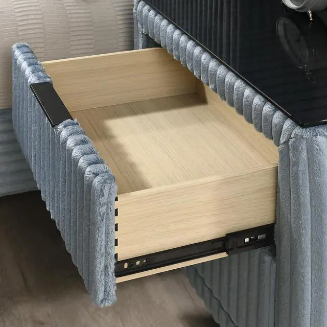 Alt view image 3 of 5 - Mavela Wide Wale Corduroy Upholstery Nightstand, Blue