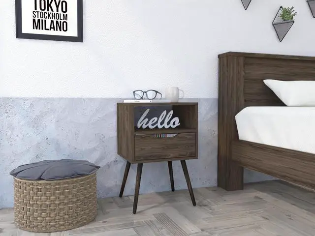 Main image of Haverson 1-Drawer 1-Shelf Nightstand Dark Walnut