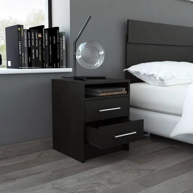 Alt view image 2 of 6 - Rowley 2-Drawer 1-Shelf Rectangle Nightstand Black Wengue