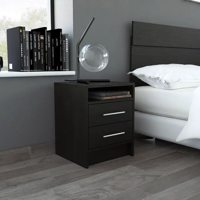 Main image of Rowley 2-Drawer 1-Shelf Rectangle Nightstand Black Wengue