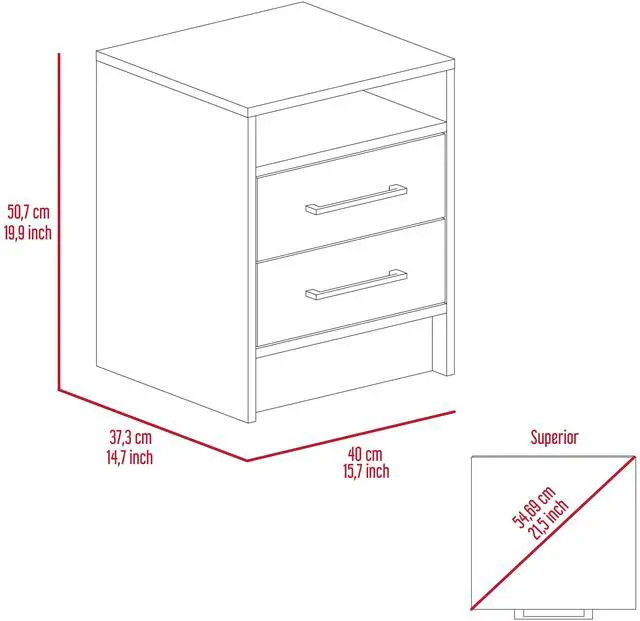 Alt view image 6 of 6 - Rowley 2-Drawer 1-Shelf Rectangle Nightstand Black Wengue