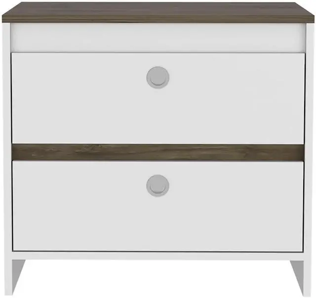 Alt view image 2 of 7 - Otom Nightstand , Superior Top, One Open Shelf, One Drawer, Four Legs -Smokey Oak / White