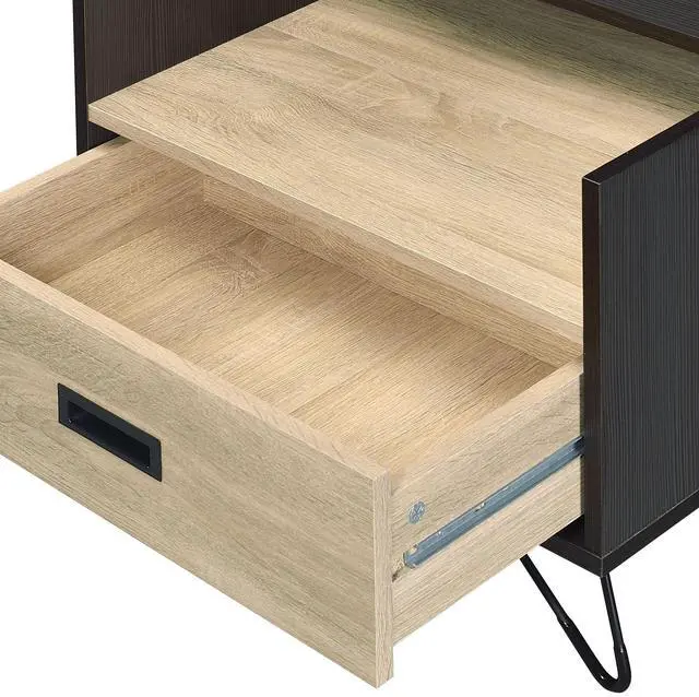 Alt view image 6 of 7 - Oak and Black Nightstand with 1 Drawer