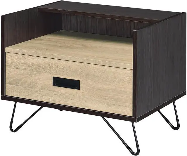 Alt view image 2 of 7 - Oak and Black Nightstand with 1 Drawer