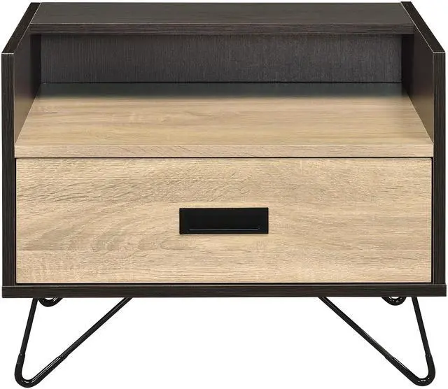 Alt view image 3 of 7 - Oak and Black Nightstand with 1 Drawer