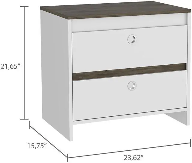 Alt view image 4 of 7 - Otom Nightstand , Superior Top, One Open Shelf, One Drawer, Four Legs -Smokey Oak / White