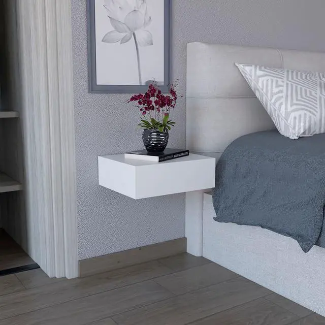 Main image of Milano Floating Nightstand , End Table, Side Table Wall-Mounted with Drawer -White -Bedroom