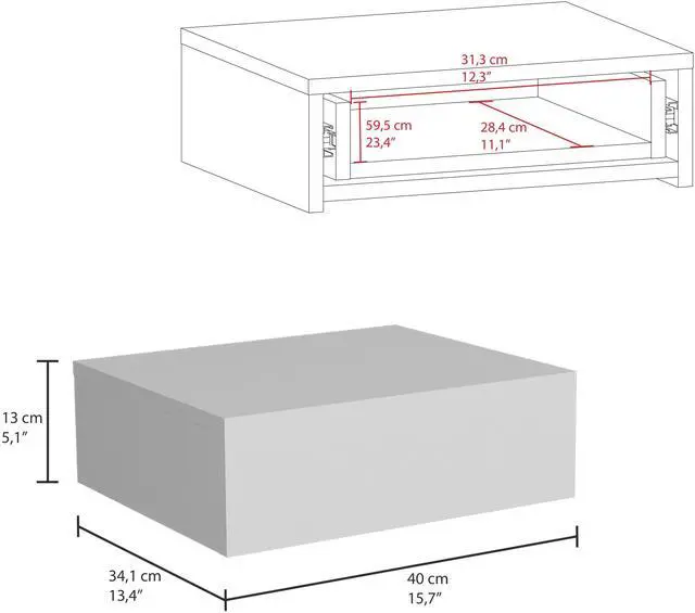 Alt view image 3 of 5 - Milano Floating Nightstand , End Table, Side Table Wall-Mounted with Drawer -White -Bedroom