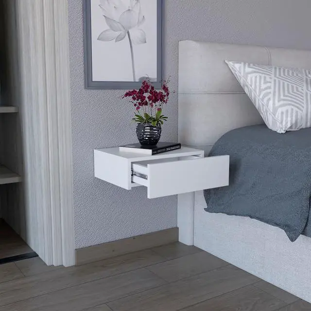 Alt view image 4 of 5 - Milano Floating Nightstand , End Table, Side Table Wall-Mounted with Drawer -White -Bedroom
