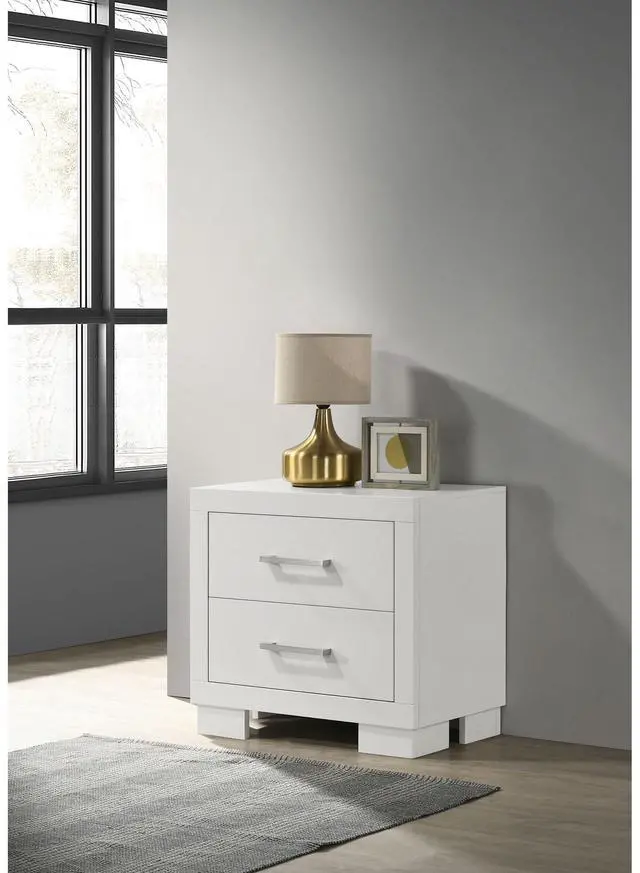 Main image of Copper White 2-Drawer Rectangular Nightstand with Bar Handle Pulls