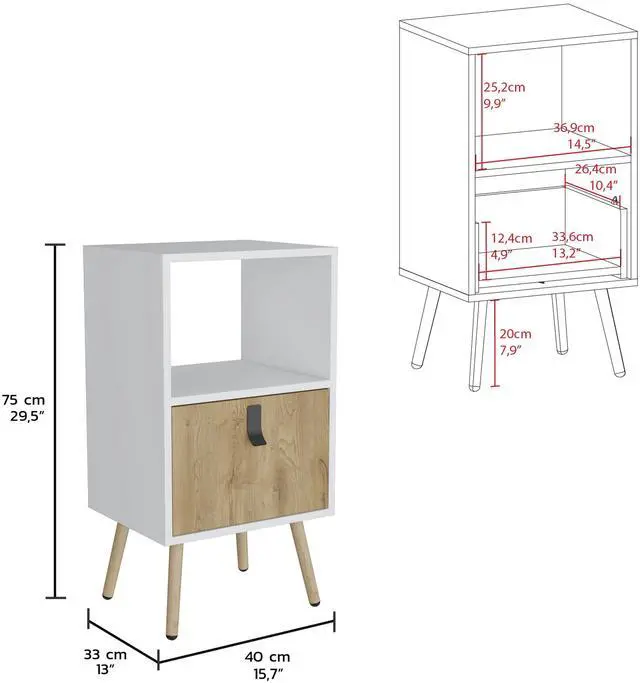 Alt view image 3 of 7 - Huna Tall Nightstand with Open Storage and Drawer in Modern Design