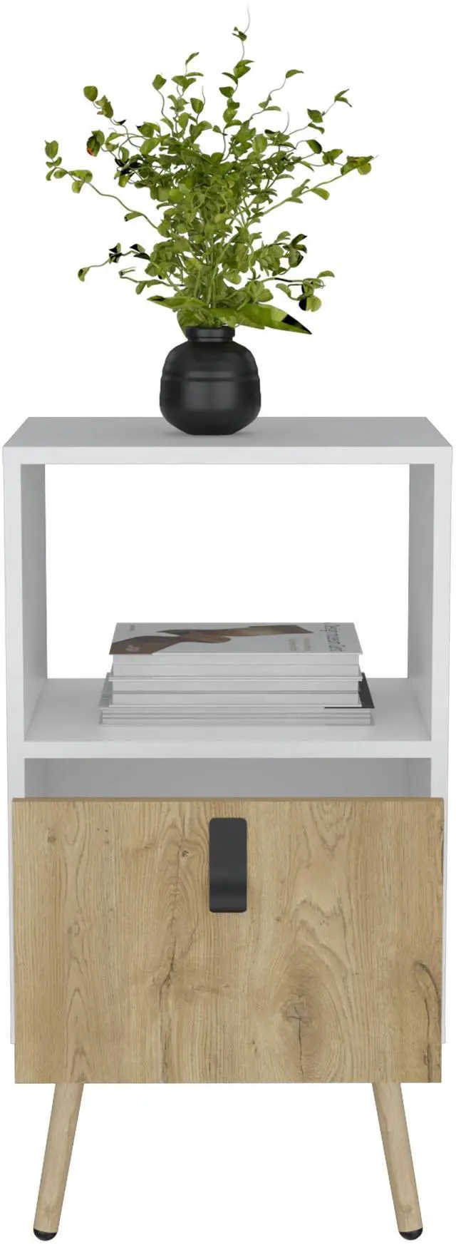 Alt view image 2 of 7 - Huna Tall Nightstand with Open Storage and Drawer in Modern Design
