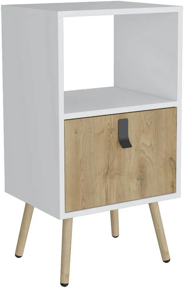 Alt view image 6 of 7 - Huna Tall Nightstand with Open Storage and Drawer in Modern Design