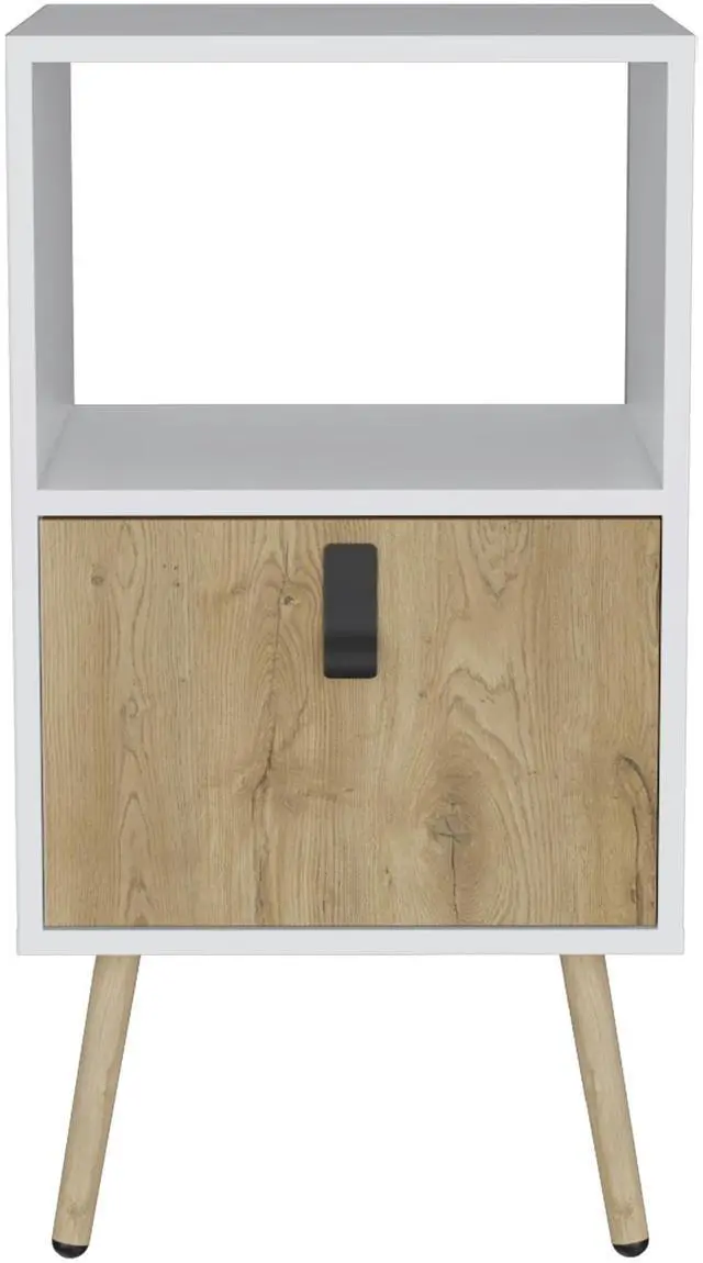 Alt view image 5 of 7 - Huna Tall Nightstand with Open Storage and Drawer in Modern Design