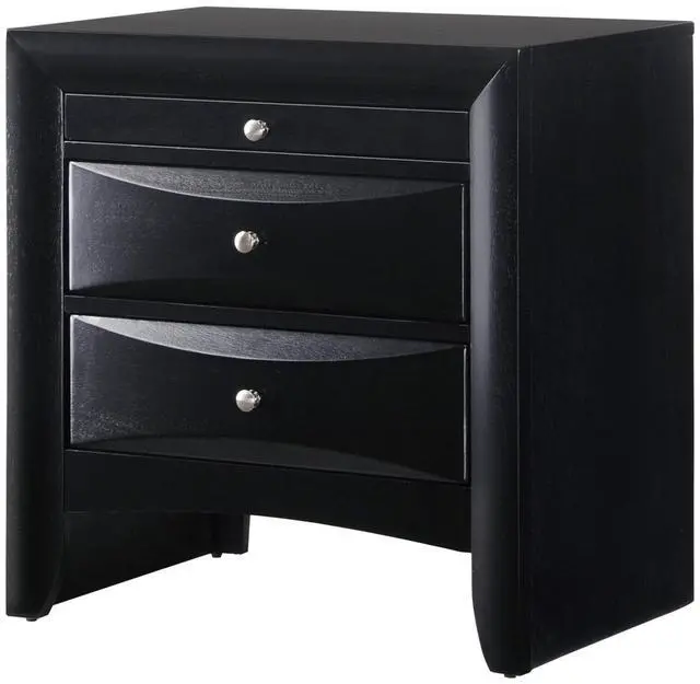 Main image of 1Pc Contemporary 2 Drawer Nightstand End Table Jewelry Tray Black Finish Solid Wood Wooden Bedroom Furniture