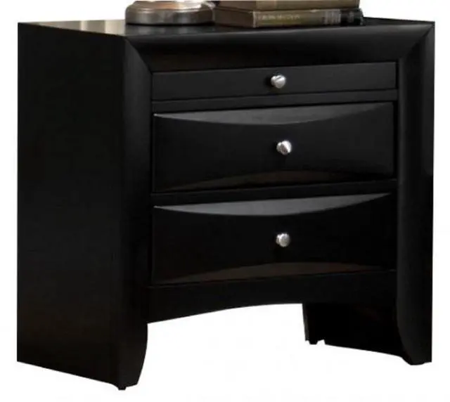 Alt view image 2 of 6 - 1Pc Contemporary 2 Drawer Nightstand End Table Jewelry Tray Black Finish Solid Wood Wooden Bedroom Furniture