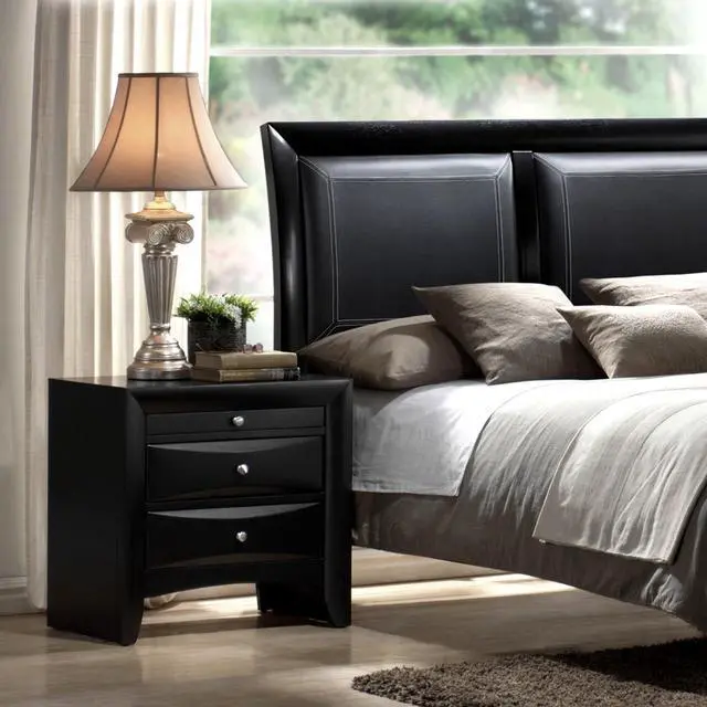 Alt view image 3 of 6 - 1Pc Contemporary 2 Drawer Nightstand End Table Jewelry Tray Black Finish Solid Wood Wooden Bedroom Furniture