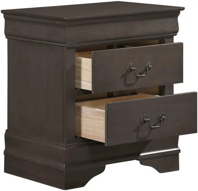 Alt view image 3 of 6 - Classic Louis Philippe Style Stained Gray Finish 1pc Nightstand of 2x Drawers Traditional Design Bedroom Furniture