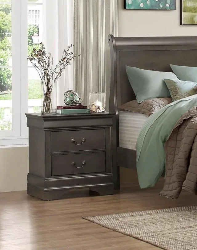 Alt view image 5 of 6 - Classic Louis Philippe Style Stained Gray Finish 1pc Nightstand of 2x Drawers Traditional Design Bedroom Furniture