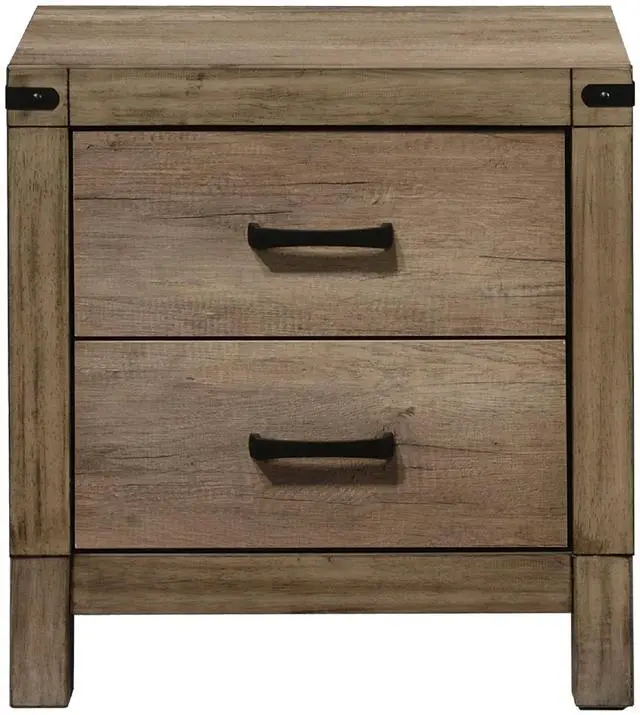 Alt view image 2 of 6 - 1pc Contemporary Tall Two Drawer Night Stand Bedroom Solid Wood Wooden Furniture Nightstand End Table Brown Melamine Finish Rustic