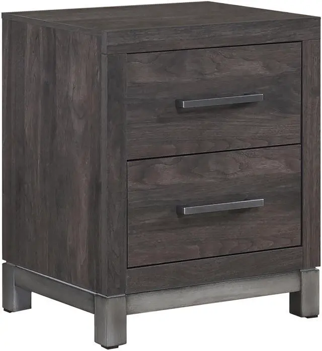 Alt view image 3 of 7 - Modern Sleek Design Bedroom Furniture 1pc Beautiful Nightstand with 2 Drawers Brownish Gray and Antique Silver Finish