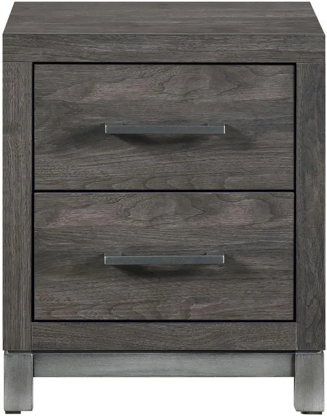 Alt view image 2 of 7 - Modern Sleek Design Bedroom Furniture 1pc Beautiful Nightstand with 2 Drawers Brownish Gray and Antique Silver Finish
