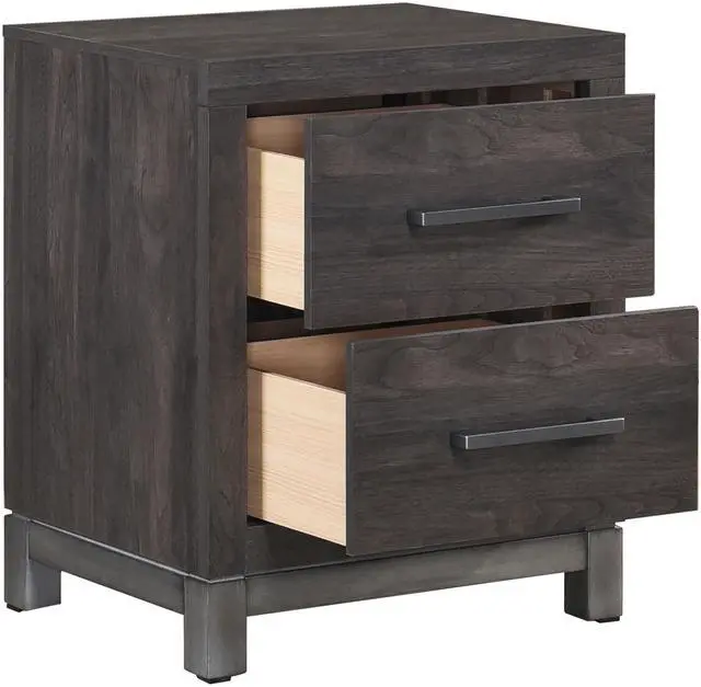 Alt view image 4 of 7 - Modern Sleek Design Bedroom Furniture 1pc Beautiful Nightstand with 2 Drawers Brownish Gray and Antique Silver Finish