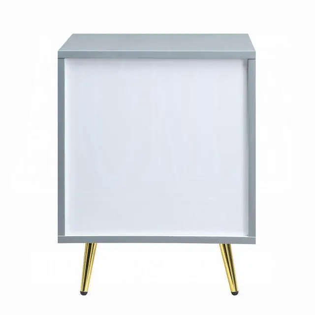 Alt view image 5 of 6 - Modern Glam High Gloss Gray Finish Two Storage Drawers Nightstand 1pc Gold Metal Legs Bedside Table Wooden Furniture