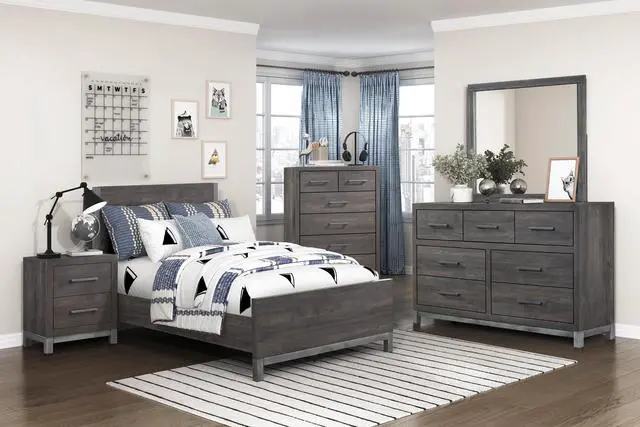 Alt view image 6 of 7 - Modern Sleek Design Bedroom Furniture 1pc Beautiful Nightstand with 2 Drawers Brownish Gray and Antique Silver Finish