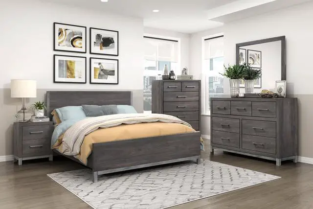 Alt view image 5 of 7 - Modern Sleek Design Bedroom Furniture 1pc Beautiful Nightstand with 2 Drawers Brownish Gray and Antique Silver Finish
