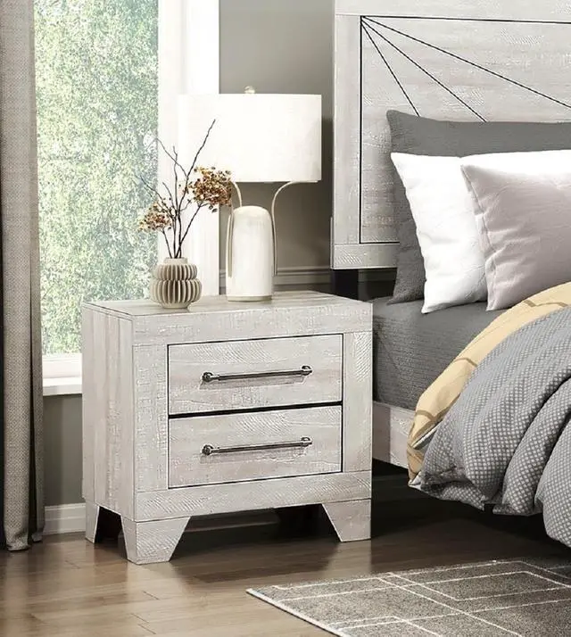Main image of Contemporary Gray Oak Finish Nightstand with 2x Drawers Wooden Bedroom Furniture 1pc