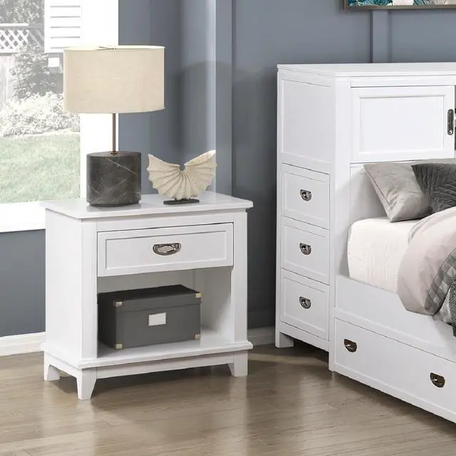 Alt view image 5 of 7 - White Finish 1pc Nightstand with Storage Drawer Bottom Shelf Classic Style Bedroom Furniture
