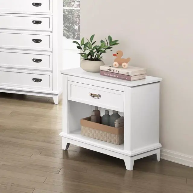 Alt view image 6 of 7 - White Finish 1pc Nightstand with Storage Drawer Bottom Shelf Classic Style Bedroom Furniture