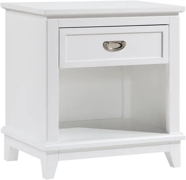 Main image of White Finish 1pc Nightstand with Storage Drawer Bottom Shelf Classic Style Bedroom Furniture