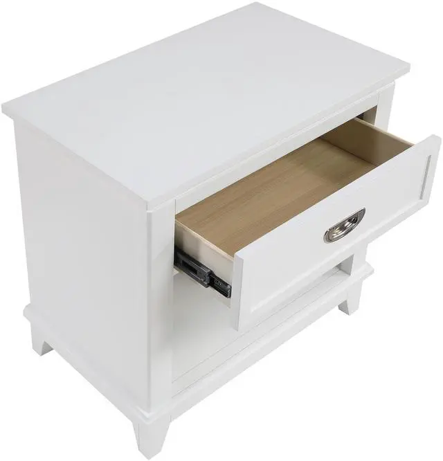 Alt view image 4 of 7 - White Finish 1pc Nightstand with Storage Drawer Bottom Shelf Classic Style Bedroom Furniture