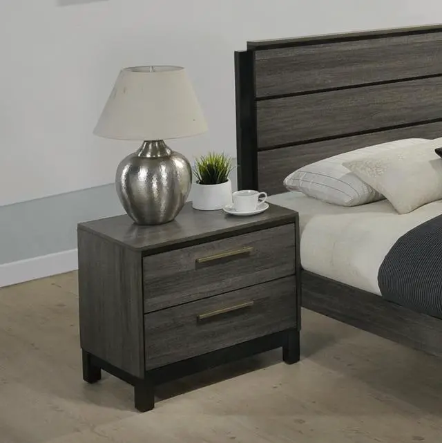 Alt view image 3 of 5 - Ioana Wood 2-Drawers Nightstand (Nightstand Only), Antique Grey Finish