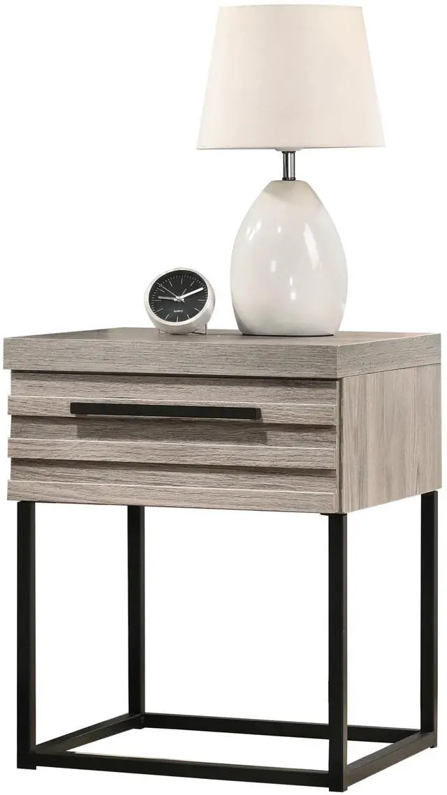 Alt view image 2 of 5 - Alvear Contemporary Wood Nightstand with Metal Base, One Size, Nightstand ONLY, Weathered Gray