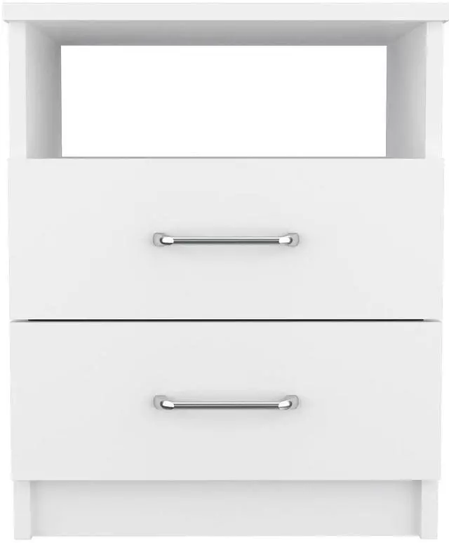 Alt view image 4 of 5 - Napoles Nightstand , End Table, Side Table Superior Top, Two Drawers, One Shelf -White