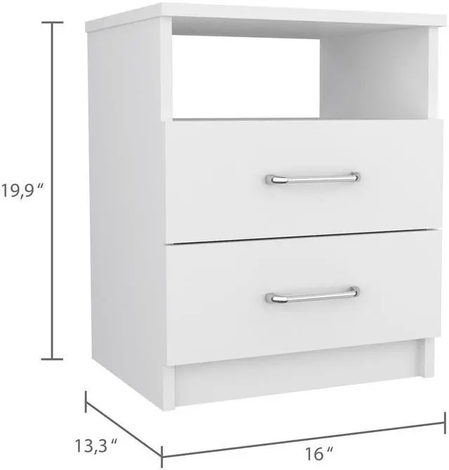 Alt view image 5 of 5 - Napoles Nightstand , End Table, Side Table Superior Top, Two Drawers, One Shelf -White