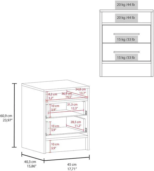 Alt view image 3 of 7 - Greter 24"  Two-Drawer Night Stand  With open shelf