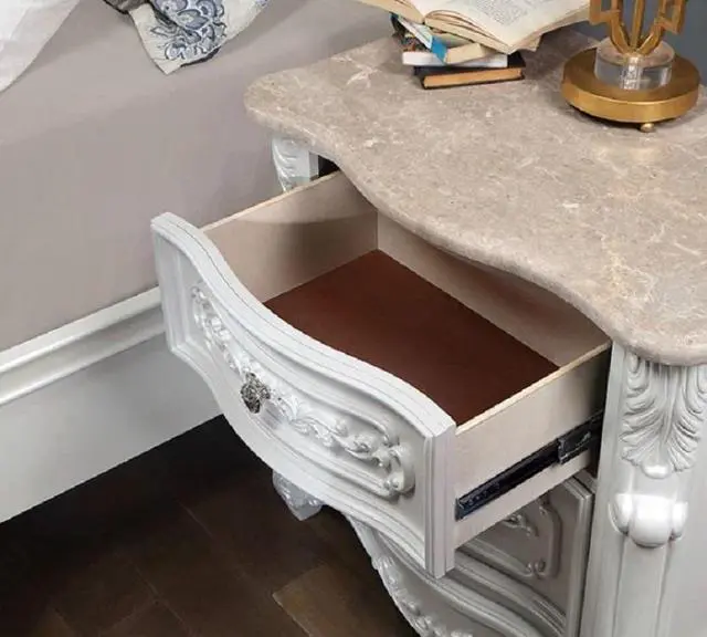 Alt view image 2 of 7 - Pearl White Traditional 1pc Nightstand Only Solid wood 2-Drawers Round Knobs Bedside Table Genuine Marble Top on Night Stand Bedroom Furniture