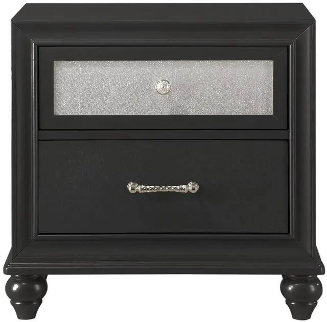 Main image of Luxury 1pc Glam 2-Drawer Nightstand End Table Black Finish Shimmering Accents Bedroom Solid Wood Wooden Furniture