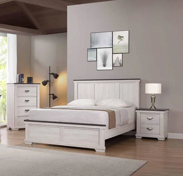 Alt view image 4 of 5 - 1pc Farmhouse Style Two Drawer Night Stand Nightstand End Table Beige Finish Rustic Bedroom Solid Wood Wooden Furniture