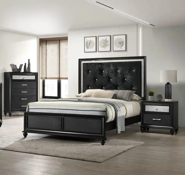 Alt view image 5 of 5 - Luxury 1pc Glam 2-Drawer Nightstand End Table Black Finish Shimmering Accents Bedroom Solid Wood Wooden Furniture