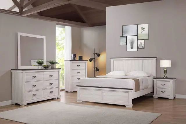 Alt view image 5 of 5 - 1pc Farmhouse Style Two Drawer Night Stand Nightstand End Table Beige Finish Rustic Bedroom Solid Wood Wooden Furniture