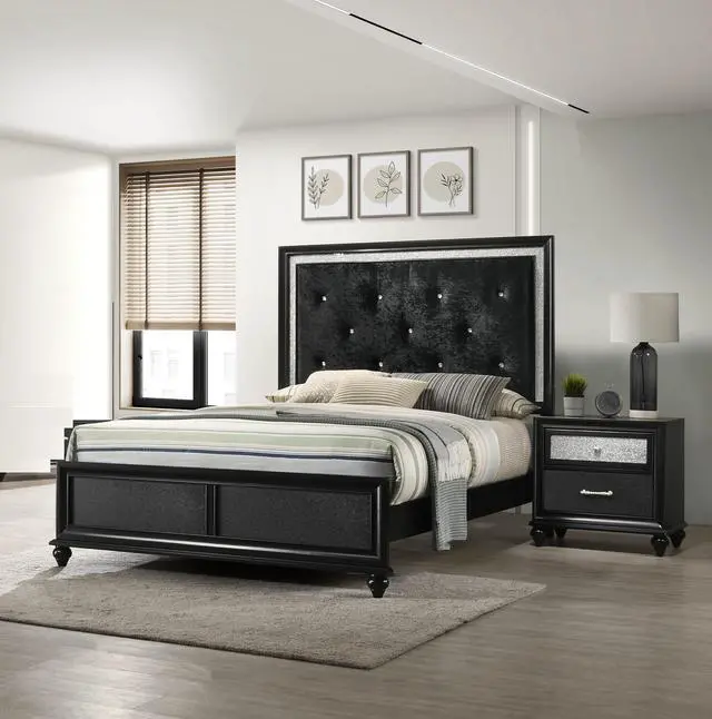 Alt view image 4 of 5 - Luxury 1pc Glam 2-Drawer Nightstand End Table Black Finish Shimmering Accents Bedroom Solid Wood Wooden Furniture