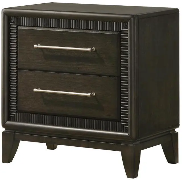 Main image of 1pc Dark Brown Finish Two Drawers Nightstand Bar Handles Tapered Feet Bedroom Wooden Furniture