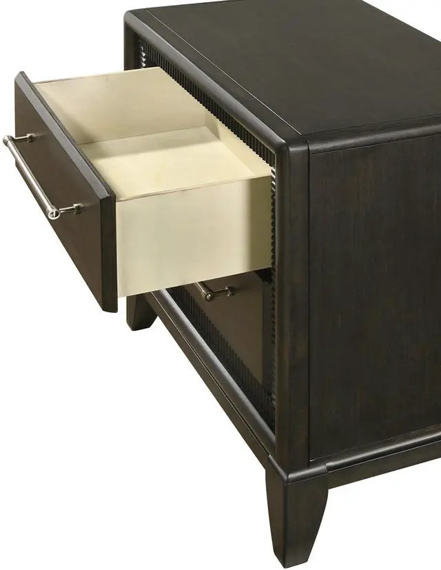 Alt view image 2 of 5 - 1pc Dark Brown Finish Two Drawers Nightstand Bar Handles Tapered Feet Bedroom Wooden Furniture